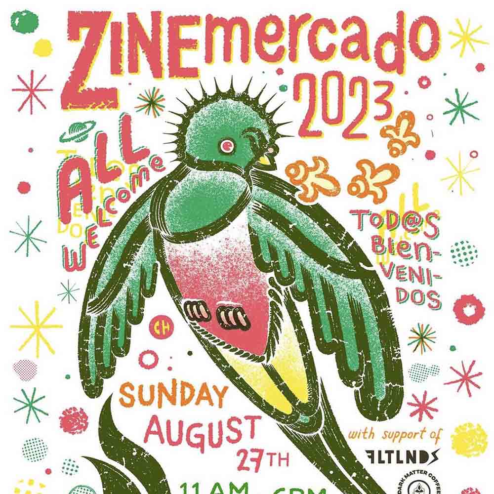 ZINEmercado 2023 poster with a flying bird