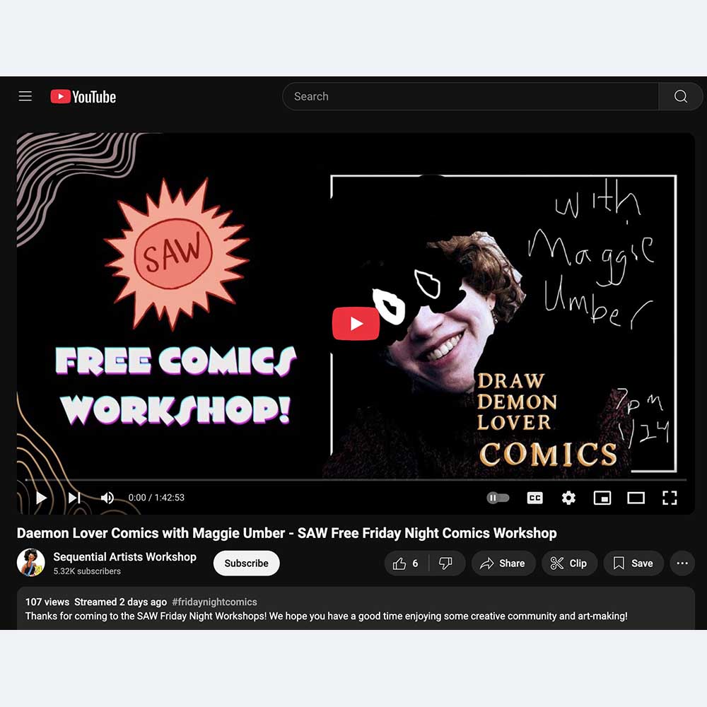 SAW Free Friday Night Comics Workshop Your Daemon Lover with Maggie Umber on YouTube